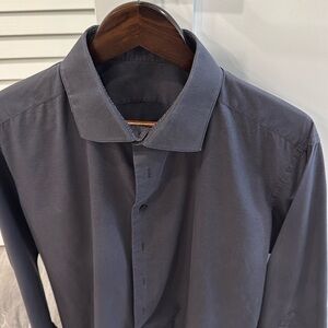 Saks fifth avenue made to measure dark grey button down shirt